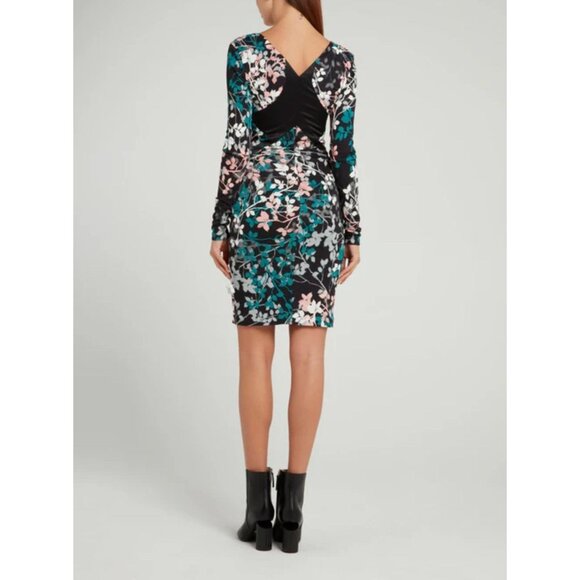 NWT roberto cavalli Dress Leaf Botanical Print Knit V-neck Black Green Pink US 6 - Picture 5 of 16